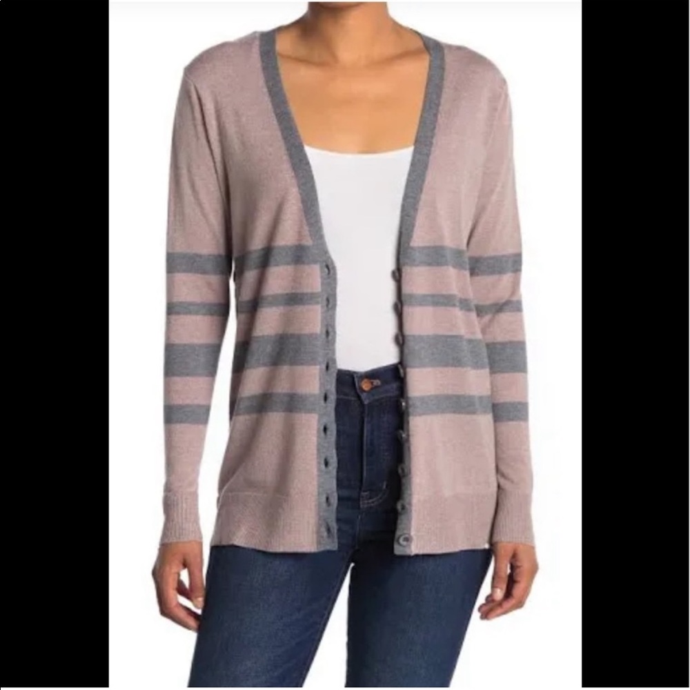 COTTON EMPORIUM Striped Mocha Cardigan S